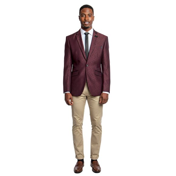 Men's Floral Blazer Jacket by Tazio, Burgundy - Picture 3 of 7